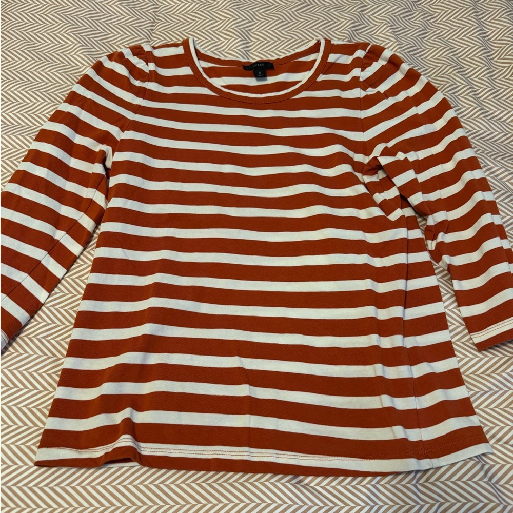 J. Crew Rust and White Striped Long Sleeve Top